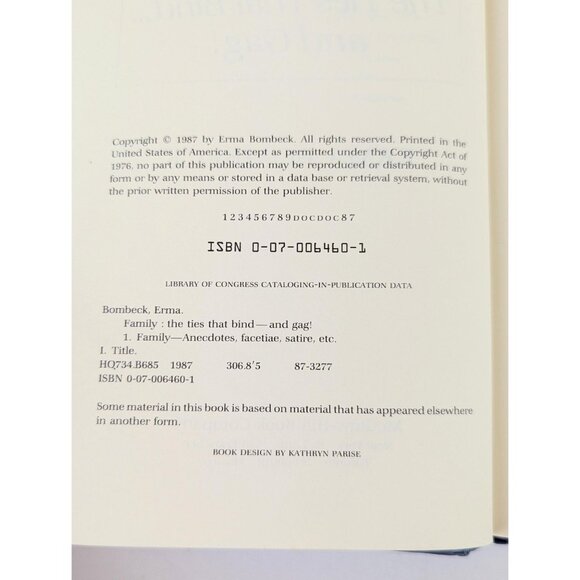 Erma Bombeck Family The Ties That Bind And Gag 1987 Hardcover with Dust Jacket - Picture 7 of 10